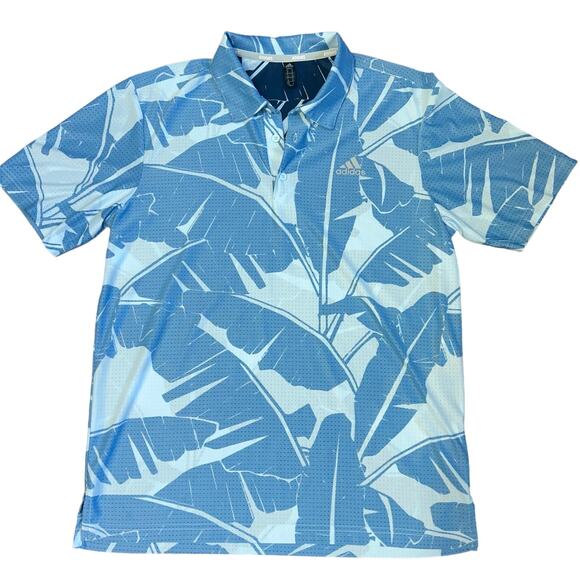Adidas Polo Golf Medium Blue Print with Vent Pattern - Picture 1 of 5